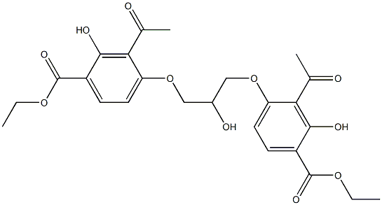 ethyl 3-acetyl-4-{3-[2-acetyl-4-(ethoxycarbonyl)-3-hydroxyphenoxy]-2-hydroxypropoxy}-2-hydroxybenzoate Struktur