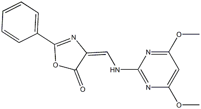 4-{[(4,6-dimethoxypyrimidin-2-yl)amino]methylidene}-2-phenyl-4,5-dihydro-1,3-oxazol-5-one Struktur