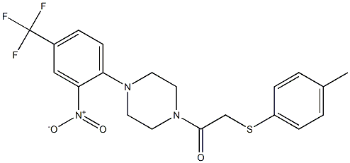 2-[(4-methylphenyl)thio]-1-{4-[2-nitro-4-(trifluoromethyl)phenyl]piperazino}ethan-1-one Struktur