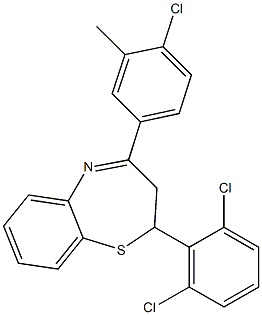 4-(4-chloro-3-methylphenyl)-2-(2,6-dichlorophenyl)-2,3-dihydro-1,5-benzothiazepine Struktur