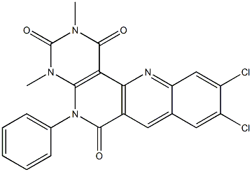 9,10-dichloro-2,4-dimethyl-5-phenyl-1,2,3,4,5,6-hexahydrobenzo[b]pyrimido[4,5-h][1,6]naphthyridine-1,3,6-trione Struktur