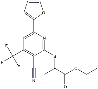 ethyl 2-{[3-cyano-6-(2-furyl)-4-(trifluoromethyl)-2-pyridinyl]sulfanyl}propanoate Struktur