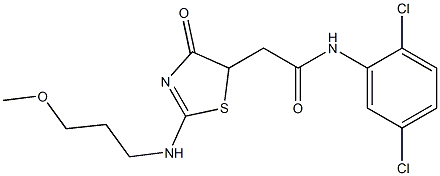 N1-(2,5-dichlorophenyl)-2-{2-[(3-methoxypropyl)amino]-4-oxo-4,5-dihydro-1,3-thiazol-5-yl}acetamide Struktur