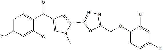 (5-{5-[(2,4-dichlorophenoxy)methyl]-1,3,4-oxadiazol-2-yl}-1-methyl-1H-pyrrol-3-yl)(2,4-dichlorophenyl)methanone Struktur