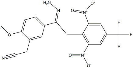 2-(5-{2-[2,6-dinitro-4-(trifluoromethyl)phenyl]ethanhydrazonoyl}-2-methoxyphenyl)acetonitrile Struktur