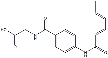 ({4-[(2E,4E)-hexa-2,4-dienoylamino]benzoyl}amino)acetic acid Struktur