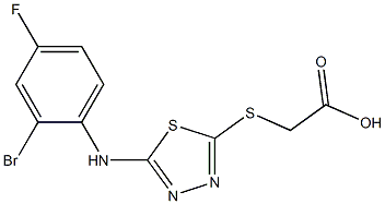 2-({5-[(2-bromo-4-fluorophenyl)amino]-1,3,4-thiadiazol-2-yl}sulfanyl)acetic acid Struktur