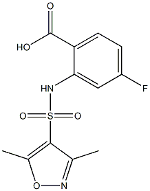 2-[(3,5-dimethyl-1,2-oxazole-4-)sulfonamido]-4-fluorobenzoic acid Struktur