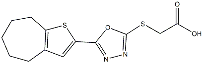 2-[(5-{4H,5H,6H,7H,8H-cyclohepta[b]thiophen-2-yl}-1,3,4-oxadiazol-2-yl)sulfanyl]acetic acid Struktur