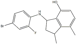 3-[(4-bromo-2-fluorophenyl)amino]-1,7-dimethyl-2,3-dihydro-1H-inden-4-ol Struktur