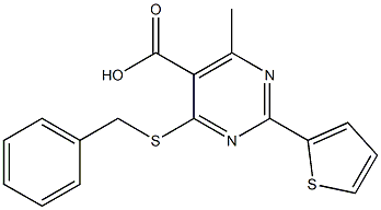 4-(benzylthio)-6-methyl-2-thien-2-ylpyrimidine-5-carboxylic acid Struktur