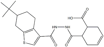 6-({2-[(6-tert-butyl-4,5,6,7-tetrahydro-1-benzothien-3-yl)carbonyl]hydrazino}carbonyl)-3-cyclohexene-1-carboxylic acid Struktur