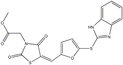 methyl (5-{[5-(1H-benzimidazol-2-ylsulfanyl)-2-furyl]methylene}-2,4-dioxo-1,3-thiazolidin-3-yl)acetate Struktur