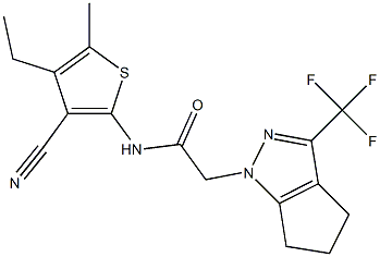 N-(3-cyano-4-ethyl-5-methylthien-2-yl)-2-(3-(trifluoromethyl)-5,6-dihydrocyclopenta[c]pyrazol-1(4H)-yl)acetamide Struktur