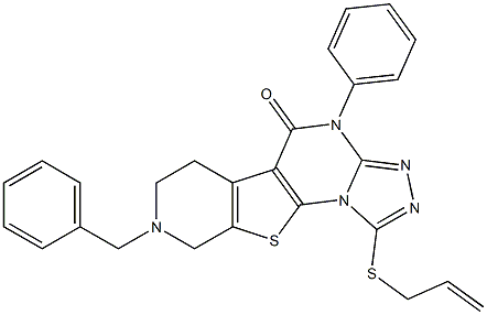 1-(allylsulfanyl)-8-benzyl-4-phenyl-6,7,8,9-tetrahydropyrido[4',3':4,5]thieno[3,2-e][1,2,4]triazolo[4,3-a]pyrimidin-5(4H)-one Struktur