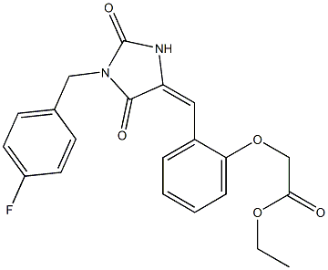 ethyl (2-{[1-(4-fluorobenzyl)-2,5-dioxoimidazolidin-4-ylidene]methyl}phenoxy)acetate Struktur