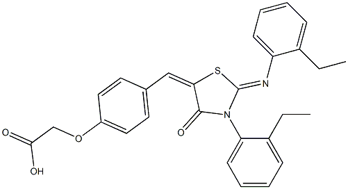 [4-({3-(2-ethylphenyl)-2-[(2-ethylphenyl)imino]-4-oxo-1,3-thiazolidin-5-ylidene}methyl)phenoxy]acetic acid Struktur