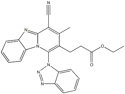 ethyl 3-[1-(1H-1,2,3-benzotriazol-1-yl)-4-cyano-3-methylpyrido[1,2-a]benzimidazol-2-yl]propanoate Struktur