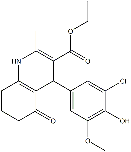 ethyl 4-[3-chloro-4-hydroxy-5-(methyloxy)phenyl]-2-methyl-5-oxo-1,4,5,6,7,8-hexahydroquinoline-3-carboxylate Struktur