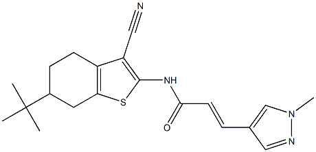 N-(6-tert-butyl-3-cyano-4,5,6,7-tetrahydro-1-benzothien-2-yl)-3-(1-methyl-1H-pyrazol-4-yl)acrylamide Struktur