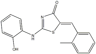 2-(2-hydroxyanilino)-5-(2-methylbenzylidene)-1,3-thiazol-4(5H)-one Struktur