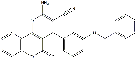 2-amino-4-[3-(benzyloxy)phenyl]-5-oxo-4H,5H-pyrano[3,2-c]chromene-3-carbonitrile Struktur