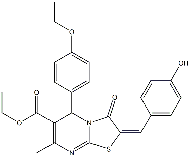 ethyl 5-(4-ethoxyphenyl)-2-(4-hydroxybenzylidene)-7-methyl-3-oxo-2,3-dihydro-5H-[1,3]thiazolo[3,2-a]pyrimidine-6-carboxylate Struktur