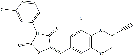 5-[3-chloro-5-methoxy-4-(2-propynyloxy)benzylidene]-3-(3-chlorophenyl)-1,3-thiazolidine-2,4-dione Struktur