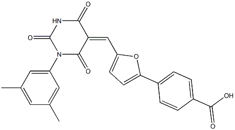 4-{5-[(1-(3,5-dimethylphenyl)-2,4,6-trioxotetrahydro-5(2H)-pyrimidinylidene)methyl]-2-furyl}benzoic acid Struktur