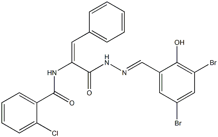 2-chloro-N-(1-{[2-(3,5-dibromo-2-hydroxybenzylidene)hydrazino]carbonyl}-2-phenylvinyl)benzamide Struktur