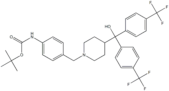 tert-butyl 4-{[4-(hydroxy{bis[4-(trifluoromethyl)phenyl]}methyl)-1-piperidinyl]methyl}phenylcarbamate Struktur