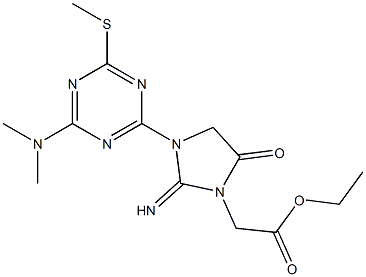 ethyl {3-[4-(dimethylamino)-6-(methylsulfanyl)-1,3,5-triazin-2-yl]-2-imino-5-oxo-1-imidazolidinyl}acetate Struktur