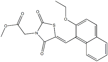 methyl {5-[(2-ethoxy-1-naphthyl)methylene]-2,4-dioxo-1,3-thiazolidin-3-yl}acetate Struktur