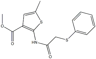 methyl 5-methyl-2-{[(phenylsulfanyl)acetyl]amino}thiophene-3-carboxylate Struktur