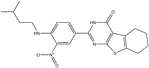 2-[3-nitro-4-(isopentylamino)phenyl]-5,6,7,8-tetrahydro[1]benzothieno[2,3-d]pyrimidin-4(3H)-one Struktur