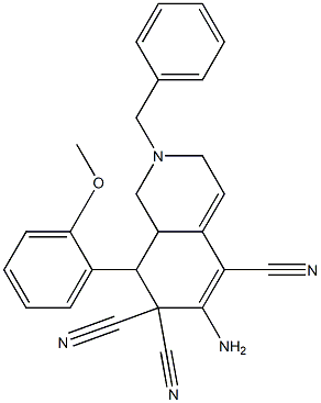 6-amino-2-benzyl-8-(2-methoxyphenyl)-2,3,8,8a-tetrahydro-5,7,7(1H)-isoquinolinetricarbonitrile Struktur