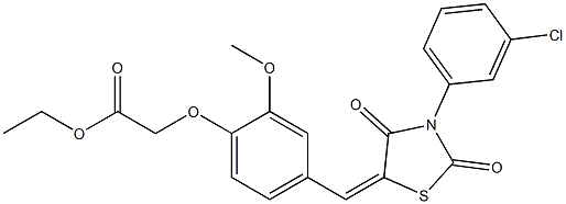 ethyl (4-{[3-(3-chlorophenyl)-2,4-dioxo-1,3-thiazolidin-5-ylidene]methyl}-2-methoxyphenoxy)acetate Struktur