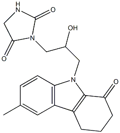 3-[2-hydroxy-3-(6-methyl-1-oxo-1,2,3,4-tetrahydro-9H-carbazol-9-yl)propyl]-2,4-imidazolidinedione Struktur