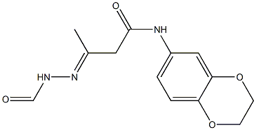 N-(2,3-dihydro-1,4-benzodioxin-6-yl)-3-(formylhydrazono)butanamide Struktur