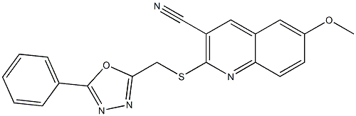 6-(methyloxy)-2-{[(5-phenyl-1,3,4-oxadiazol-2-yl)methyl]sulfanyl}quinoline-3-carbonitrile Struktur