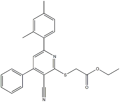 ethyl {[3-cyano-6-(2,4-dimethylphenyl)-4-phenylpyridin-2-yl]sulfanyl}acetate Struktur