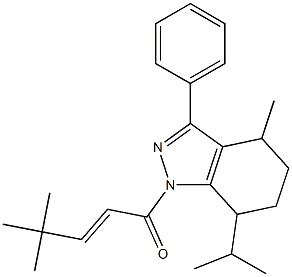 1-(4,4-dimethyl-2-pentenoyl)-7-isopropyl-4-methyl-3-phenyl-4,5,6,7-tetrahydro-1H-indazole Struktur