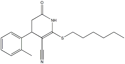 2-(hexylsulfanyl)-4-(2-methylphenyl)-6-oxo-1,4,5,6-tetrahydro-3-pyridinecarbonitrile Struktur