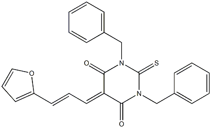 1,3-dibenzyl-5-[3-(2-furyl)-2-propenylidene]-2-thioxodihydro-4,6(1H,5H)-pyrimidinedione Struktur