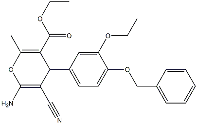 ethyl 6-amino-4-[4-(benzyloxy)-3-ethoxyphenyl]-5-cyano-2-methyl-4H-pyran-3-carboxylate Struktur