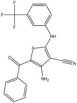 4-amino-5-benzoyl-2-[3-(trifluoromethyl)anilino]-3-thiophenecarbonitrile Struktur