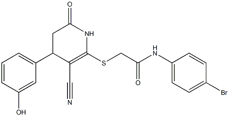 N-(4-bromophenyl)-2-{[3-cyano-4-(3-hydroxyphenyl)-6-oxo-1,4,5,6-tetrahydro-2-pyridinyl]sulfanyl}acetamide Struktur