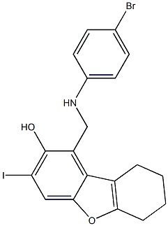 1-[(4-bromoanilino)methyl]-3-iodo-6,7,8,9-tetrahydrodibenzo[b,d]furan-2-ol Struktur