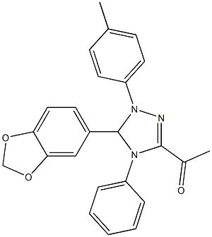 1-[5-(1,3-benzodioxol-5-yl)-1-(4-methylphenyl)-4-phenyl-4,5-dihydro-1H-1,2,4-triazol-3-yl]ethanone Struktur