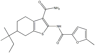 N-[3-(aminocarbonyl)-6-tert-pentyl-4,5,6,7-tetrahydro-1-benzothien-2-yl]-5-methyl-2-furamide Struktur